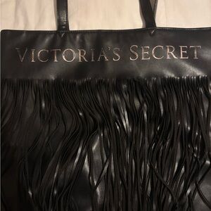 Victoria's Secret Black Fringe Tote with Metallic Logo